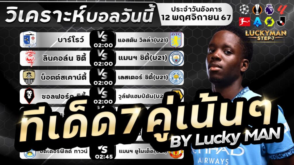 วิเคราะห์บอลวันนี้ ทีเด็ด สเต็ป วันที่ 12 พฤศจิกายน 2567 By ลัคกี้แมน